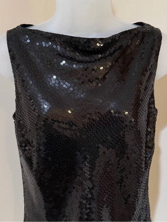 NEW BEAUTIFUL ANN TAYLOR BLACK SEQUIN BOAT NECKLINE SLEEVELESS TOP SIZE 0 - Picture 7 of 16